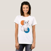 Cute Kawai White Grey Tabby Cat Illustration T-Shirt (Vorne ganz)
