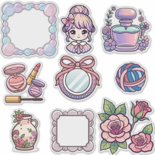 Cute Kawaii Aesthetic Sticker Bundle – Frames, Bea (Vorderseite)