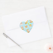 Cute Kawaii Animal Bath Time Pattern | Blue Pastel Herz-Aufkleber (Umschlag)