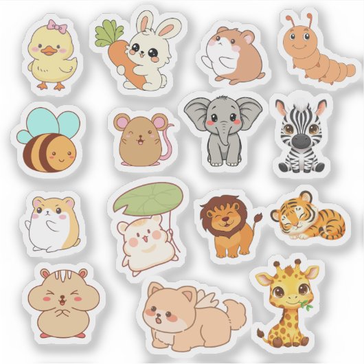 Cute Kawaii Animal Sticker Pack (Vorderseite)