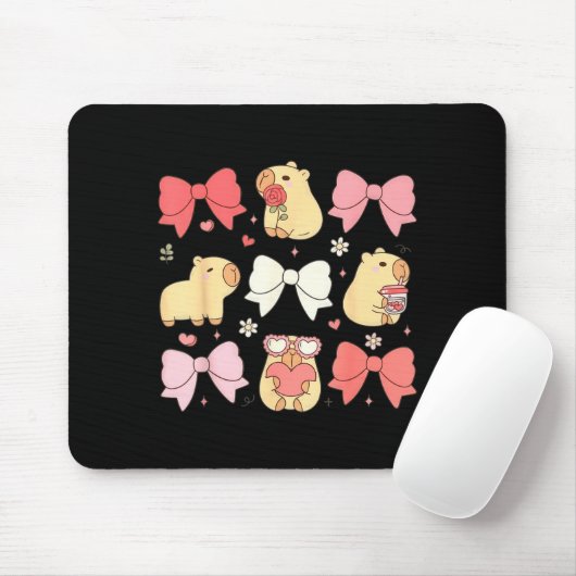 Cute Kawaii Animals And Nk Coquette Bows Aesthetic Mousepad (Mit Mouse)
