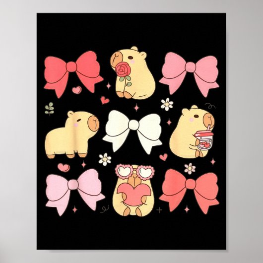 Cute Kawaii Animals And Nk Coquette Bows Aesthetic Poster (Vorne)