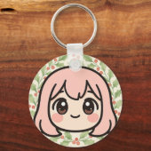 Cute Kawaii Anime Girl Face Keychain – Pastel Chib Schlüsselanhänger (Vorderseite)