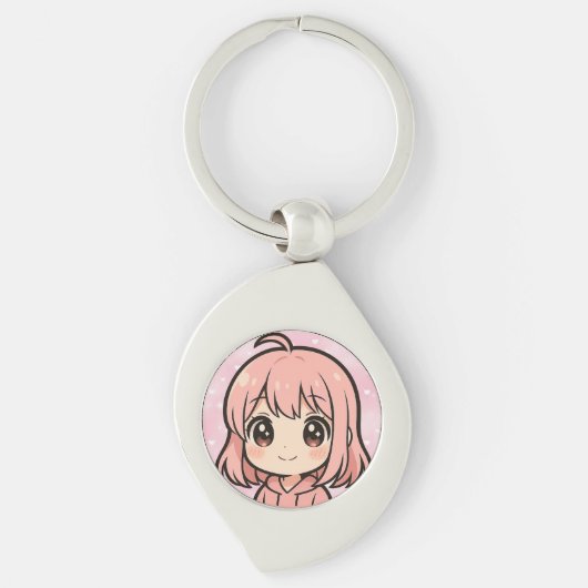 Cute Kawaii Anime Girl Face Keychain Schlüsselanhänger (Vorderseite)