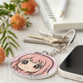 Cute Kawaii Anime Girl Face Keychain Schlüsselanhänger (Vorderseite rechts)