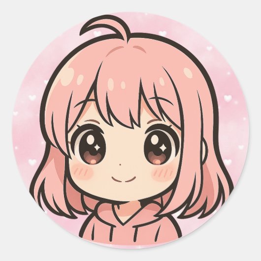 Cute Kawaii Anime Girl Face Sticker (Vorderseite)