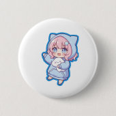 Cute Kawaii Anime Girl Sticker Button (Vorderseite)
