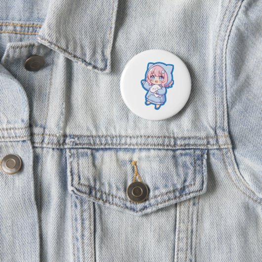 Cute Kawaii Anime Girl Sticker Button (Beispiel)