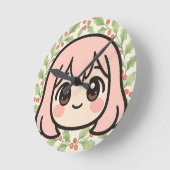 Cute Kawaii Anime Girl Wall Clock – Pastel Chibi C Runde Wanduhr (Winkel)