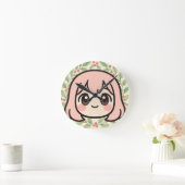 Cute Kawaii Anime Girl Wall Clock – Pastel Chibi C Runde Wanduhr (Zuhause)