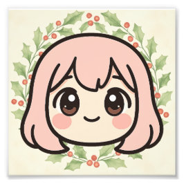 Cute Kawaii Anime Girl Wood Wall Art  Fotodruck