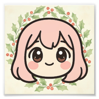 Cute Kawaii Anime Girl Wood Wall Art Fotodruck