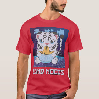 Cute Kawaii Anime WhiteTiger Ramen SendNoods Retro T-Shirt