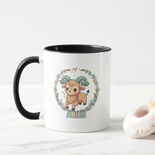 Cute Kawaii Aries Zodiac Sign Tasse (Mit Donut)
