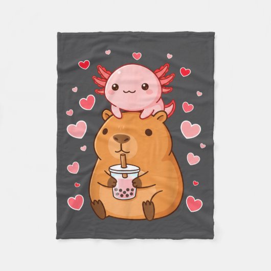 Cute Kawaii Axolotl Capybara Bubble Tea Boys Girls Fleecedecke (Vorderseite)