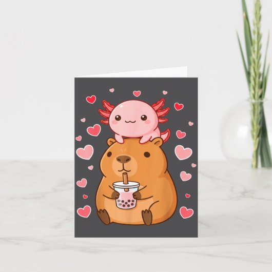 Cute Kawaii Axolotl Capybara Bubble Tea Boys Girls Karte (Vorderseite)