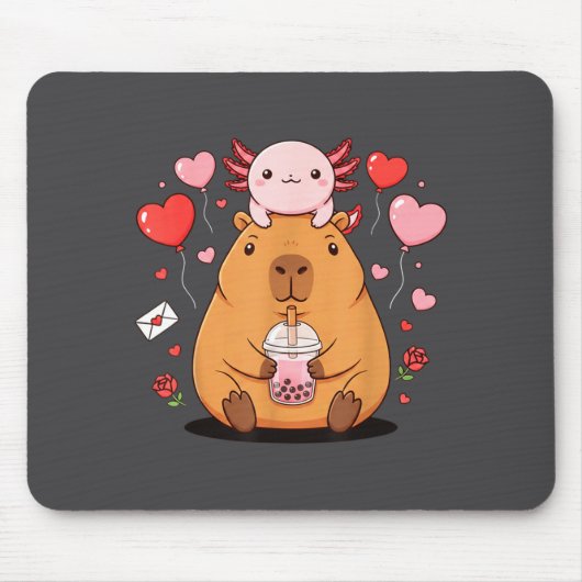 Cute Kawaii Axolotl Capybara Bubble Tea Boys Girls Mousepad (Vorne)