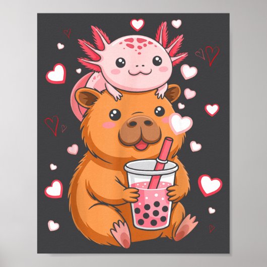 Cute Kawaii Axolotl Capybara Bubble Tea Boys Girls Poster (Vorne)
