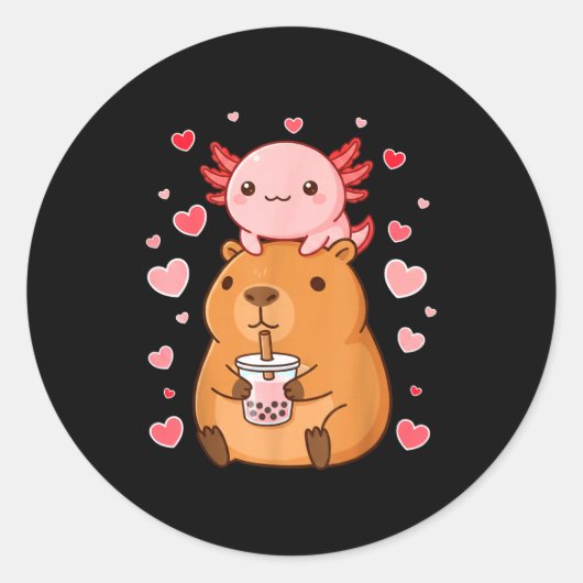 Cute Kawaii Axolotl Capybara Bubble Tea Boys Girls Runder Aufkleber (Vorderseite)