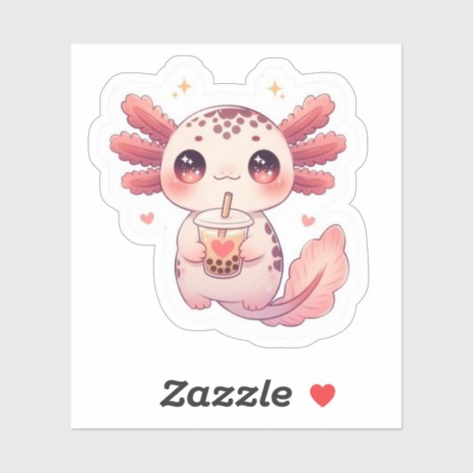 Cute Kawaii Axolotl Drinking Bubble Tea Sticker (Blatt)