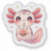 Cute Kawaii Axolotl Drinking Bubble Tea Sticker (Vorderseite)