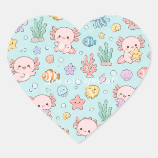 Cute Kawaii Axolotl Pattern | Pink Pastel Vibes Herz-Aufkleber