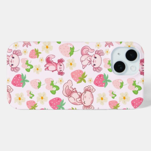 Cute Kawaii Axolotl & Strawberry Seamless Pattern Case-Mate iPhone Hülle (Rückseite (Horizontal))