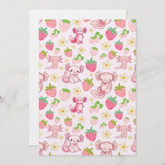 Cute Kawaii Axolotl & Strawberry Seamless Pattern Einladung (Vorne/Hinten)