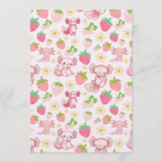 Cute Kawaii Axolotl & Strawberry Seamless Pattern Einladung