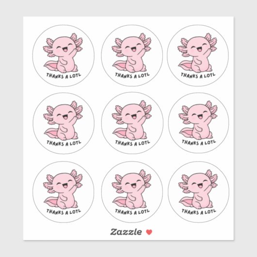 Cute Kawaii Axolotl Thank You Sticker Sheet  (Blatt)