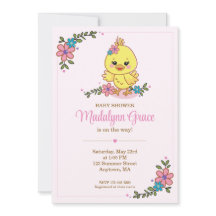 Cute Kawaii Baby Chick Baby Shower Invitation Pink