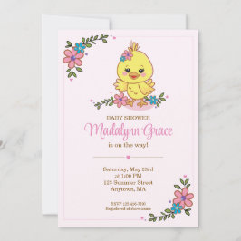 Cute Kawaii Baby Chick Baby Shower Invitation Pink Einladung