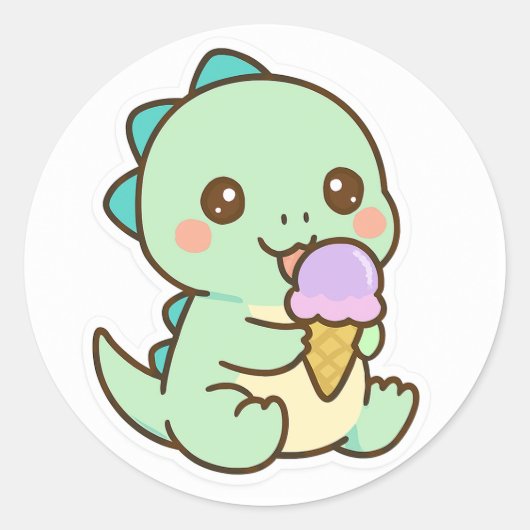 Cute Kawaii Baby Dinosaur Eating Ice Cream Sticker (Vorderseite)