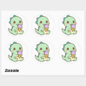 Cute Kawaii Baby Dinosaur Eating Ice Cream Sticker (Blatt)