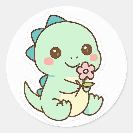 Cute Kawaii Baby Dinosaur with Flower Sticker (Vorderseite)