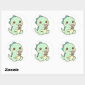 Cute Kawaii Baby Dinosaur with Flower Sticker (Blatt)