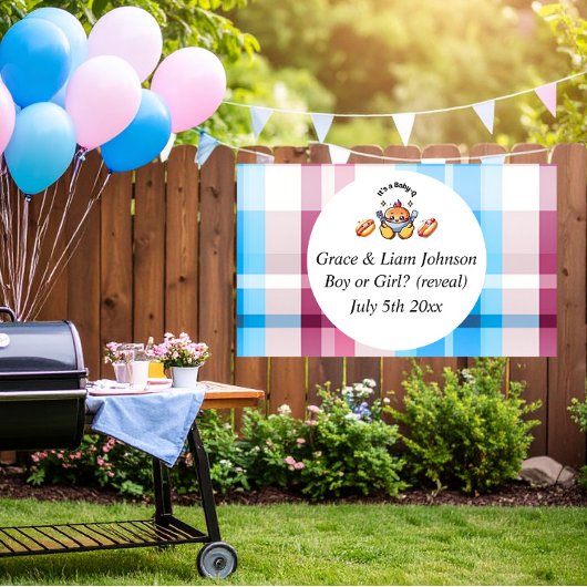 Cute Kawaii Baby-Q Gender Reveal Party Banner