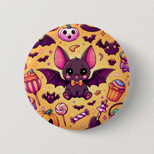 Cute kawaii bat candy halloween button (Vorderseite)