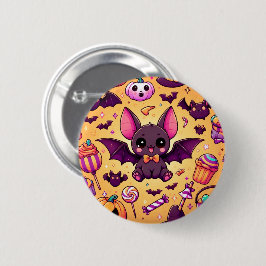 Cute kawaii bat candy halloween button