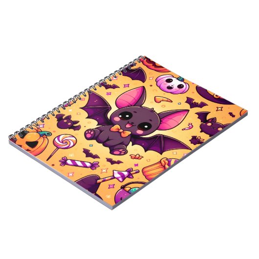 Cute kawaii bat candy halloween notizblock (Linke Seite)