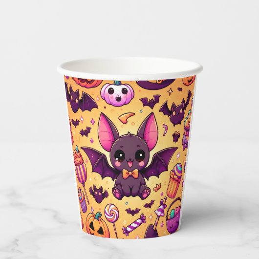 Cute kawaii bat candy halloween pappbecher (Rückseite)