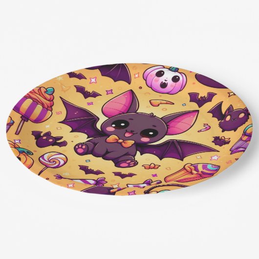 Cute kawaii bat candy halloween pappteller (Schrägansicht)