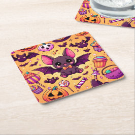 Cute kawaii bat candy halloween rechteckiger pappuntersetzer