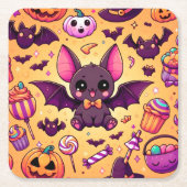 Cute kawaii bat candy halloween rechteckiger pappuntersetzer (Vorderseite)