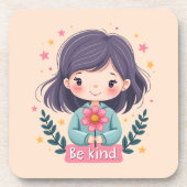 Cute Kawaii "Be Kind" Illustration Getränkeuntersetzer (Vorderseite)