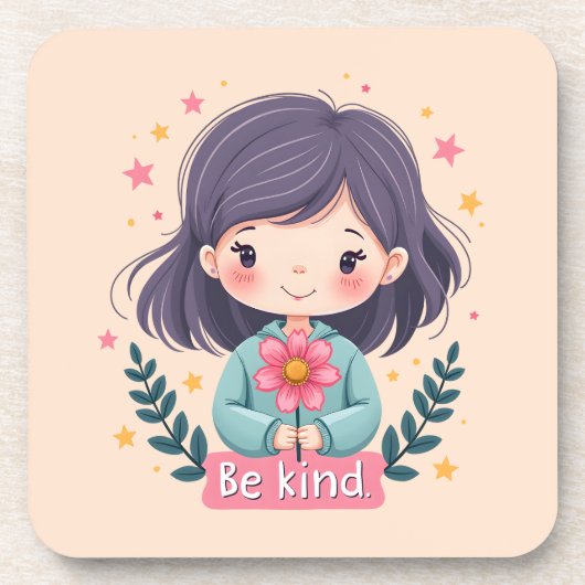Cute Kawaii "Be Kind" Illustration Getränkeuntersetzer (Vorderseite)