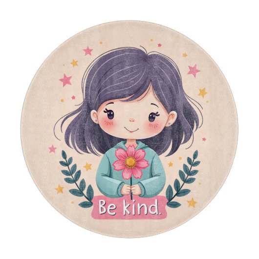 Cute Kawaii "Be Kind" Illustration Schneidebrett (Vorderseite)