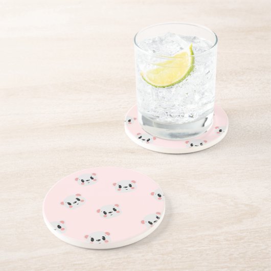 Cute Kawaii Bear Face Pattern on Pastel Pink Getränkeuntersetzer (Seite)
