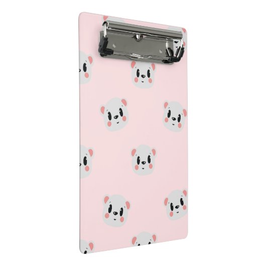 Cute Kawaii Bear Face Pattern on Pastel Pink Mini Klemmbrett (Schrägansicht)