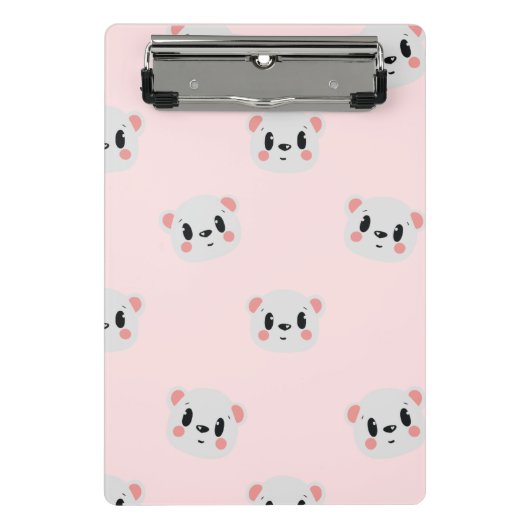 Cute Kawaii Bear Face Pattern on Pastel Pink Mini Klemmbrett (Vorderseite)